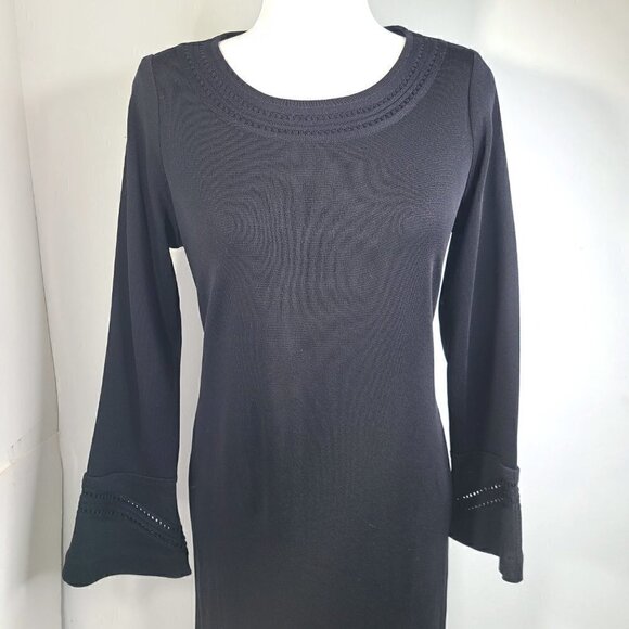 𝅺EXCLUSIVELY Misook Black Long Bell Sleeve Maxi Dress Stretch - Picture 2 of 7